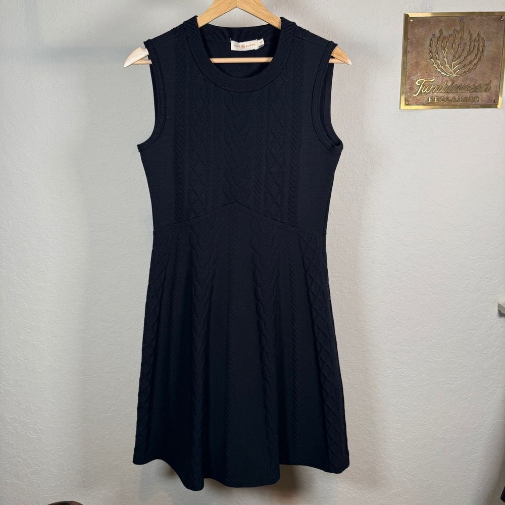 Tory Burch Sleeveless Cable Knit Sweater Dress Navy Blue Size S P Style 32010